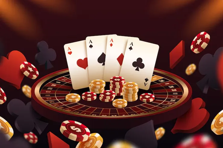 Mesa de cassino com fichas e cartas